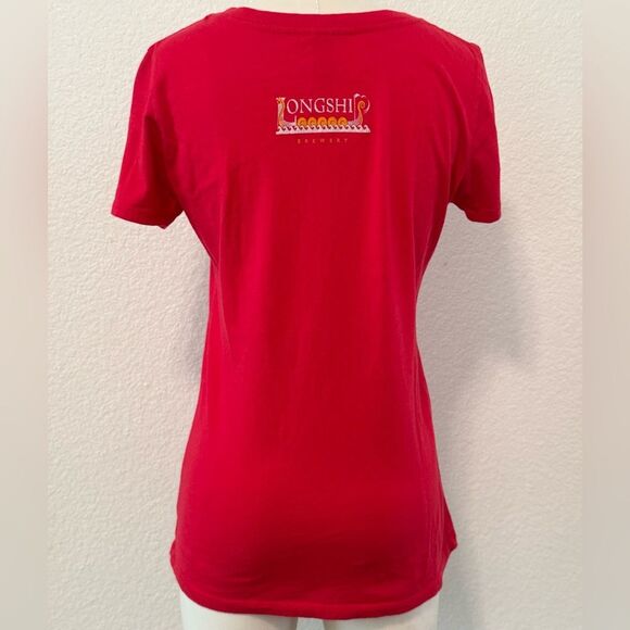 Longship Brewery San Diego Women's Red V-Neck Top, 100% Cotton, Size Large - Picture 2 of 5